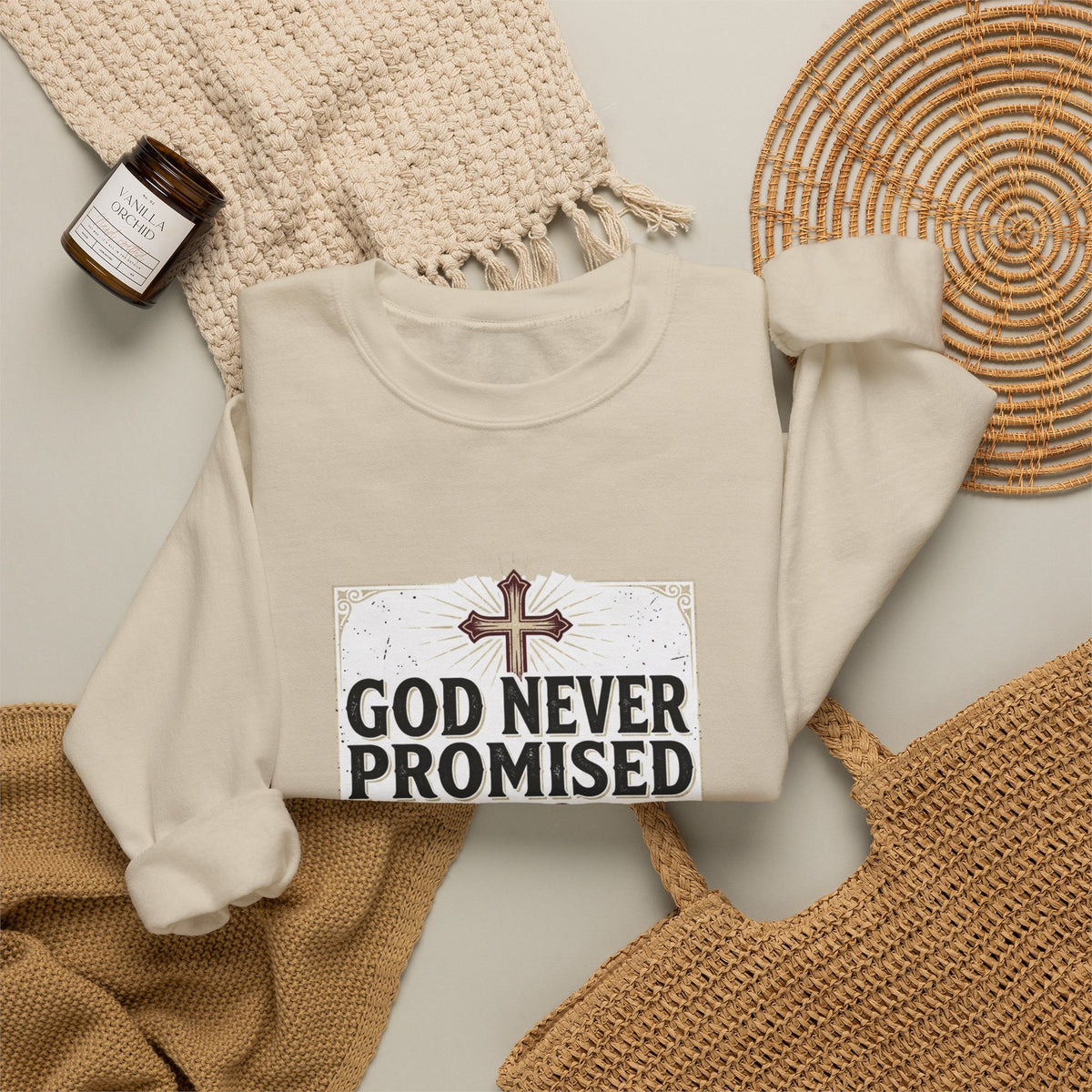Christian Crewneck Sweatshirt — “God Never Promised Victory Without a Fight” Inspirational Faith Sweatshirt