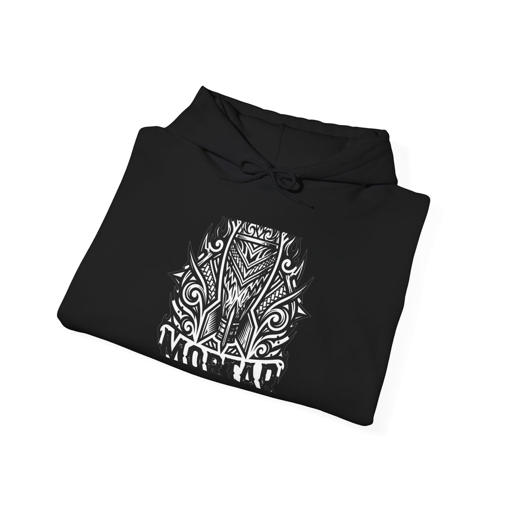 Mortar Tribal Hoodie — Intricate Black Aztec Shield Design
