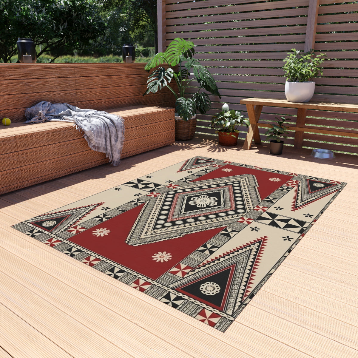 Southwestern Diamond Outdoor Rug — Durable Patio/Deck Accent Mat