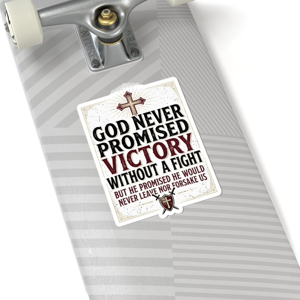 Christian Faith Sticker — "God Never Promised Victory Without a Fight" Inspirational Kiss-Cut