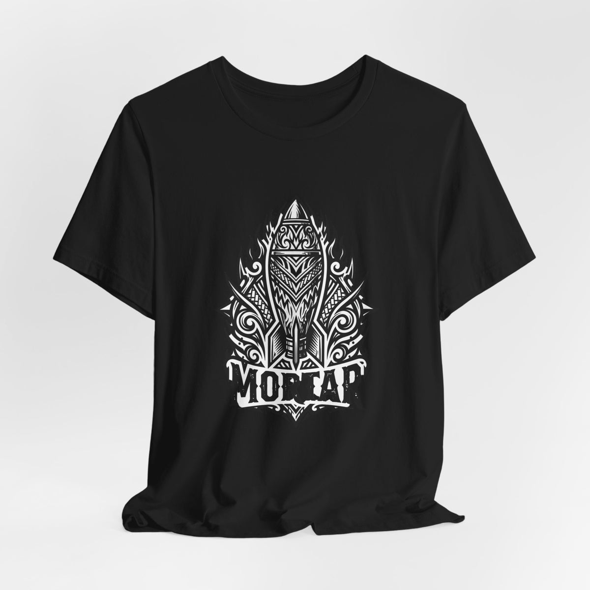 Mortar Tribal Rocket T-Shirt — Bold Black Graphic Tee