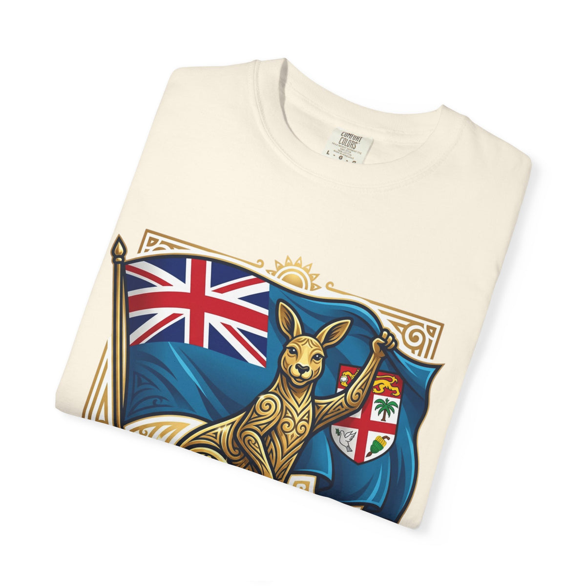 Fiji Day T-Shirt – 'Happy Fiji Day From Down Under' Kangaroo & Fiji Flag Tee
