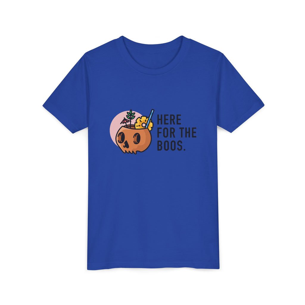 Youth Tee — "Here For The Boos" Halloween Pumpkin Boo Graphic