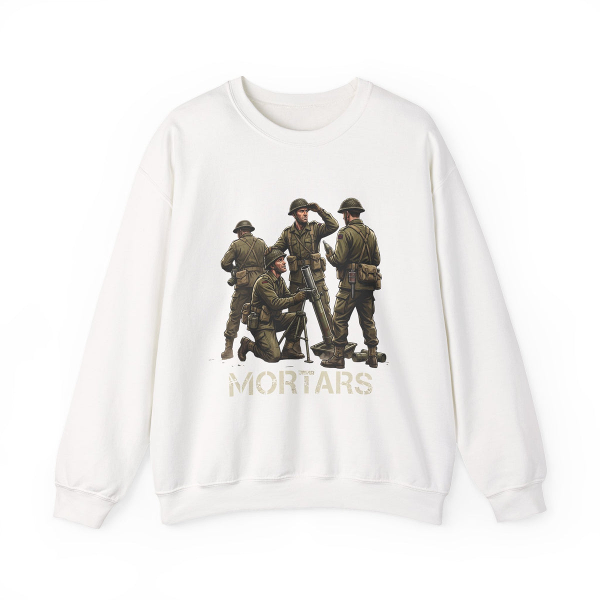 Mortars Crewneck Sweatshirt — Military Soldiers Vintage Graphic