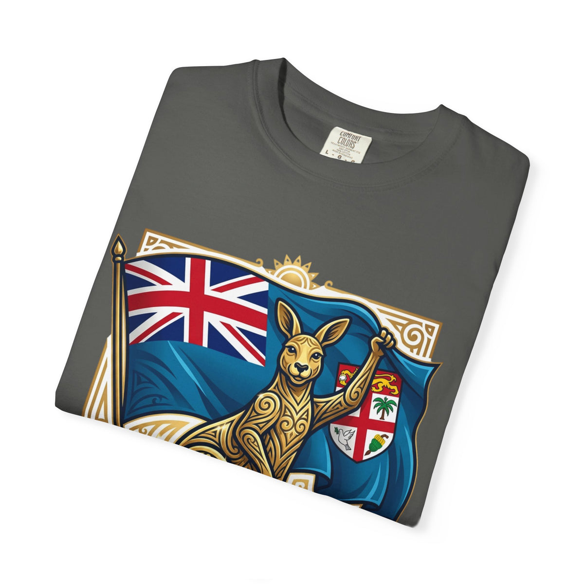 Fiji Day T-Shirt – 'Happy Fiji Day From Down Under' Kangaroo & Fiji Flag Tee