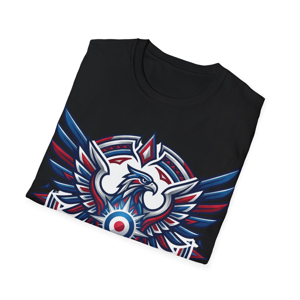 Patriotic Tribal Eagle T-Shirt – Red White Blue Heraldic Graphic Tee