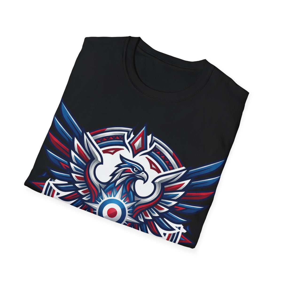 Patriotic Tribal Eagle T-Shirt – Red White Blue Heraldic Graphic Tee