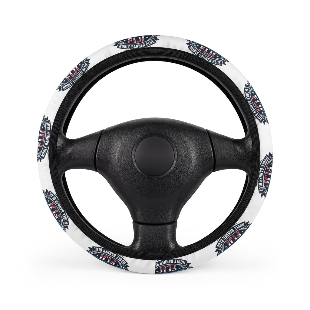 Car Steering Wheel Cover — Retro Blue Badge Pattern, All-Season Grip