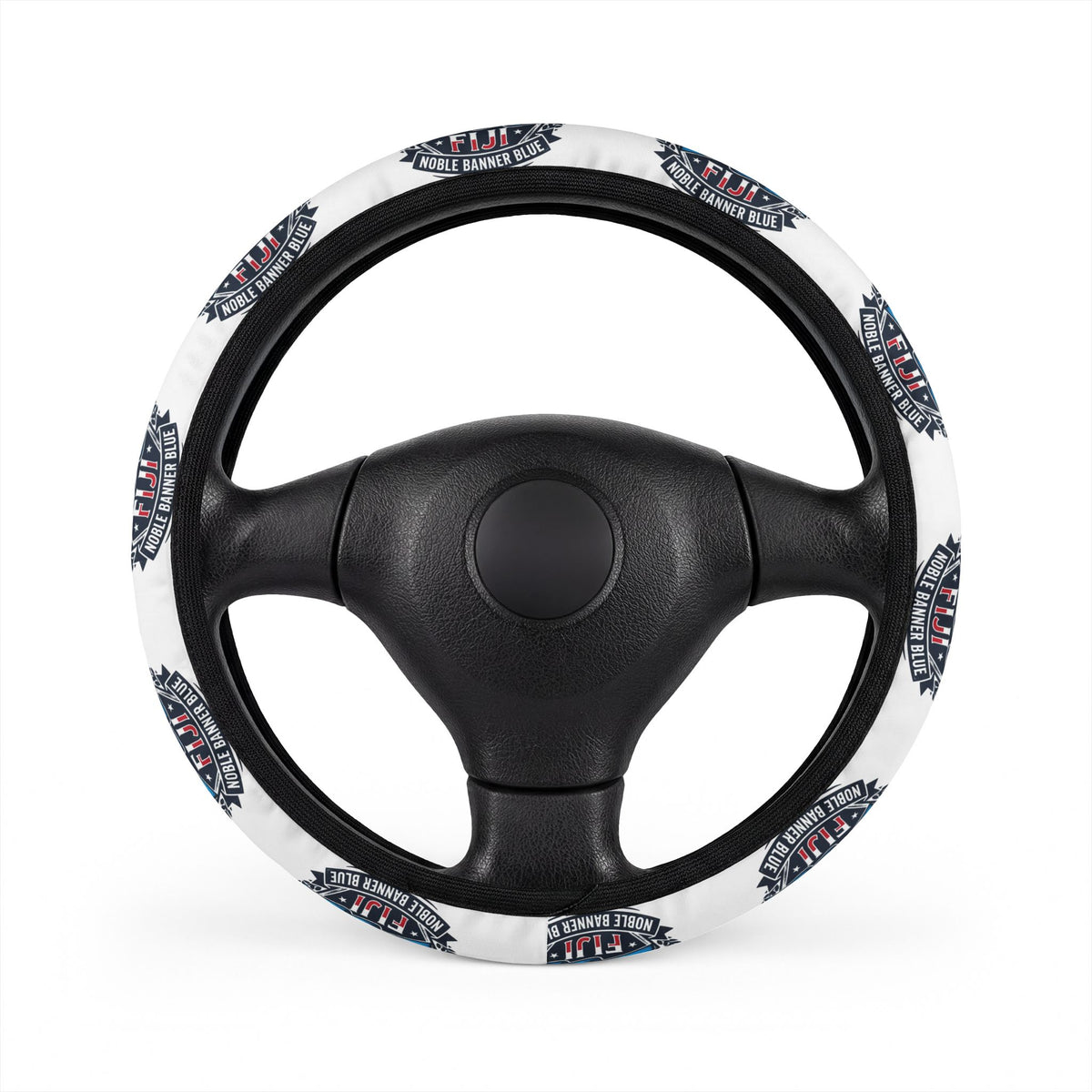 Car Steering Wheel Cover — Retro Blue Badge Pattern, All-Season Grip