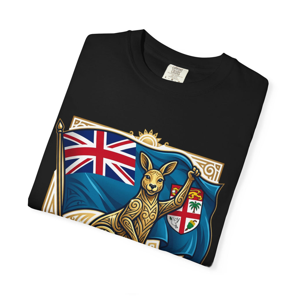 Fiji Day T-Shirt – 'Happy Fiji Day From Down Under' Kangaroo & Fiji Flag Tee