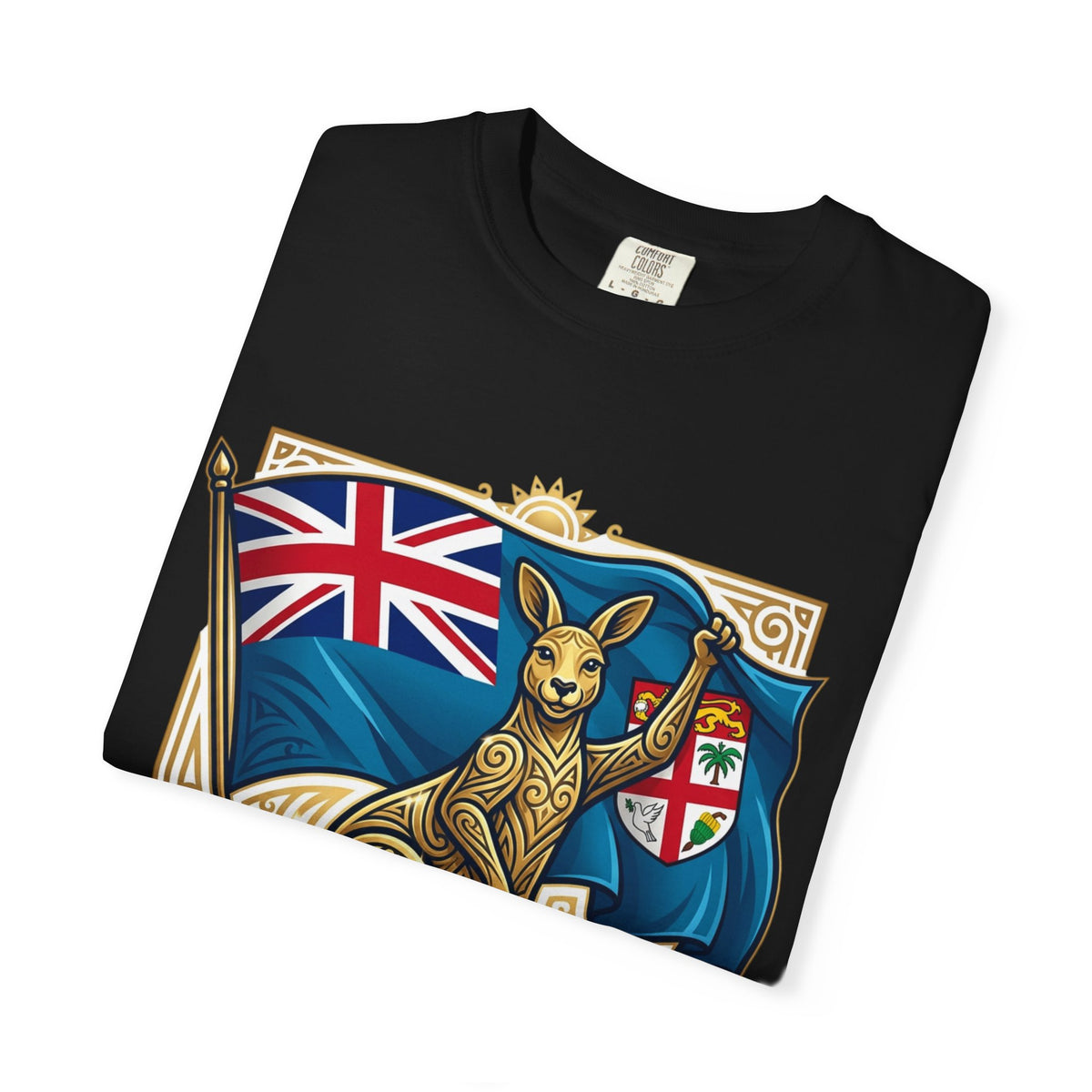 Fiji Day T-Shirt – 'Happy Fiji Day From Down Under' Kangaroo & Fiji Flag Tee