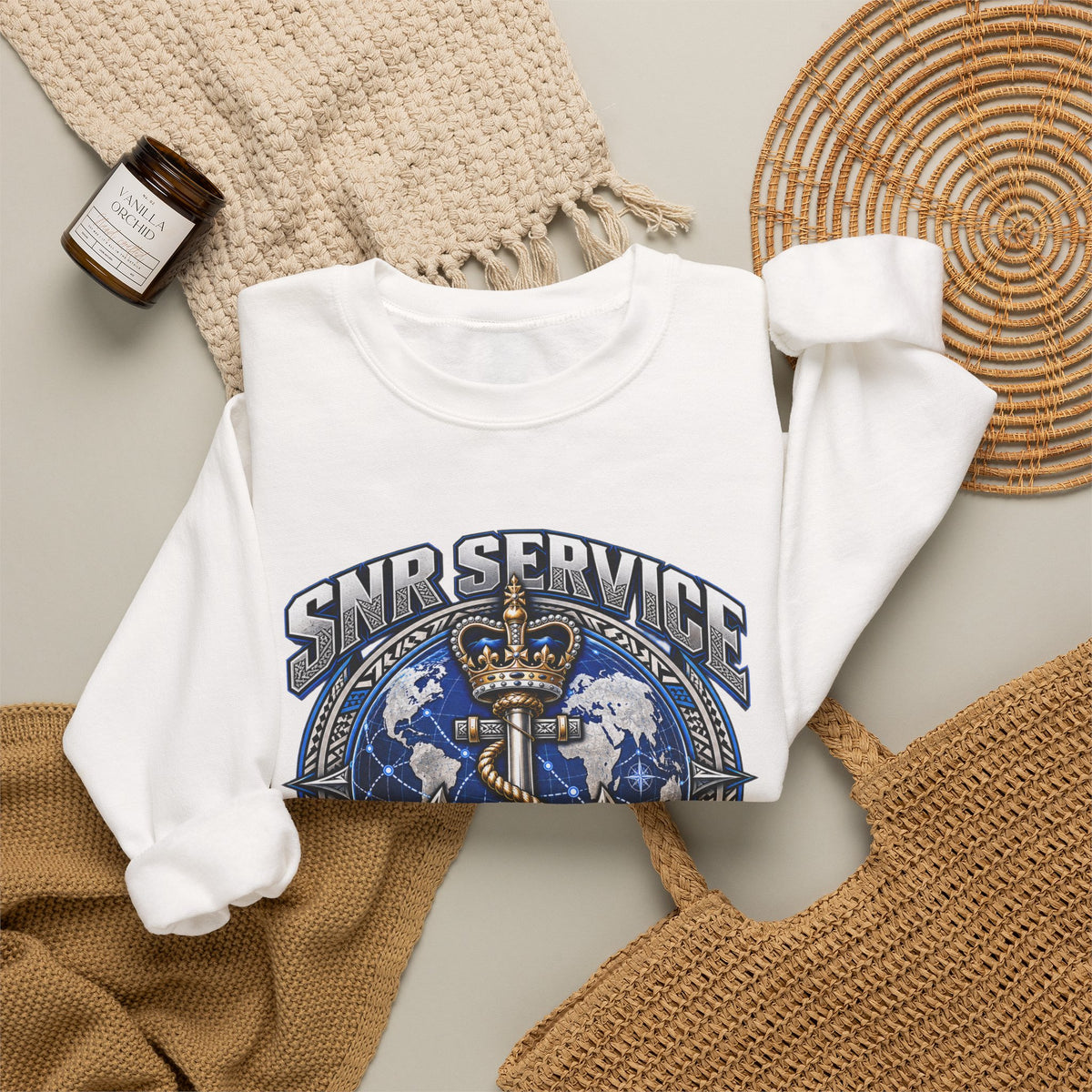 Crewneck Sweatshirt - SNR Service 'We Don't Follow Standards, We Set Them' Nautical Anchor Graphic