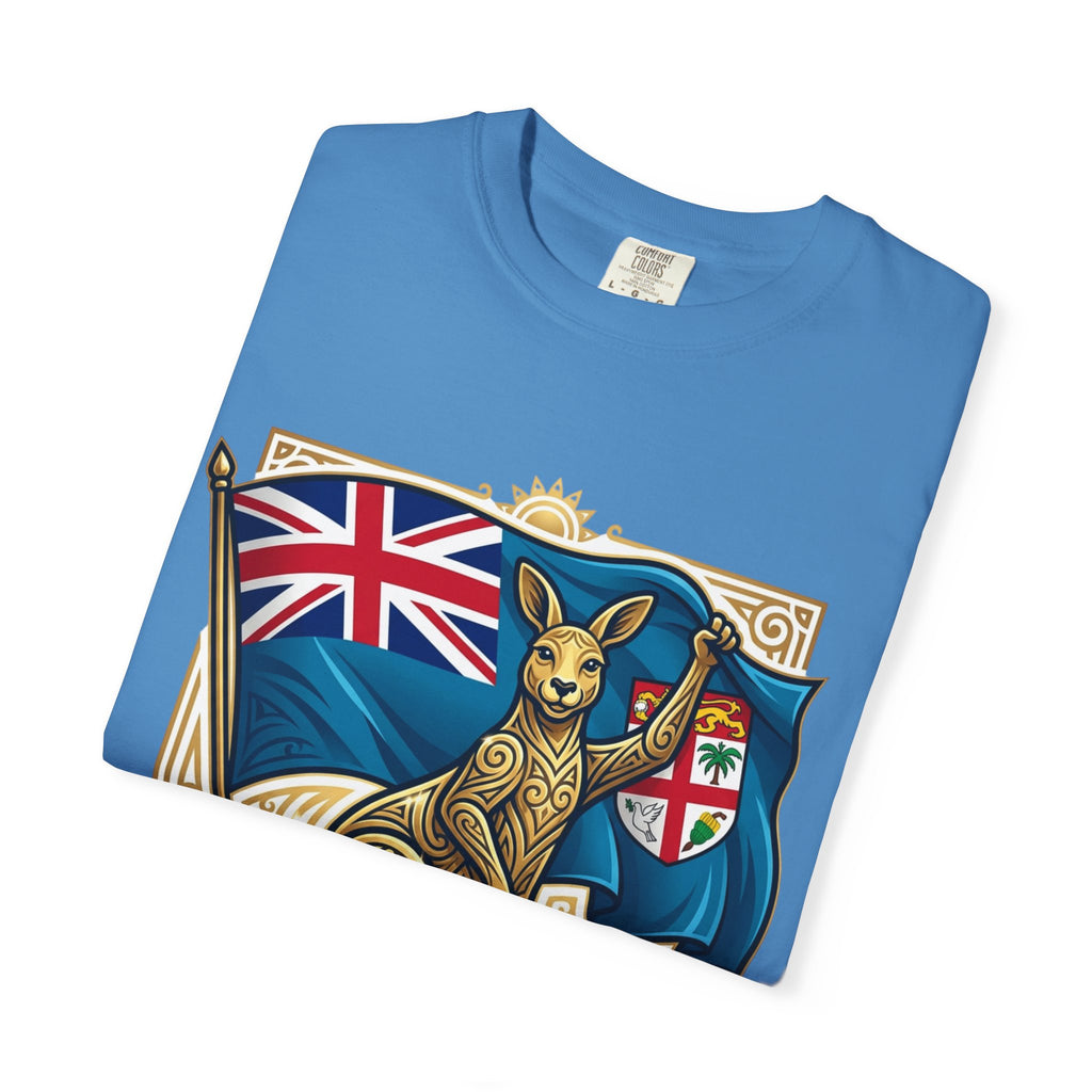 Fiji Day T-Shirt – 'Happy Fiji Day From Down Under' Kangaroo & Fiji Flag Tee