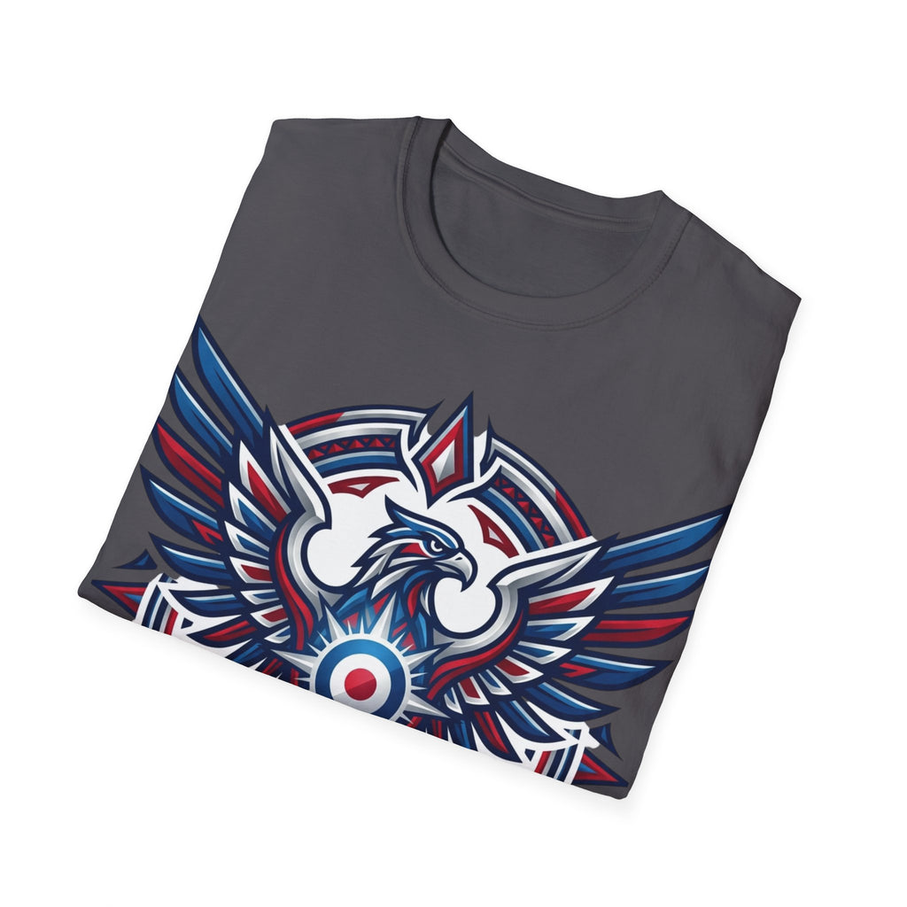 Patriotic Tribal Eagle T-Shirt – Red White Blue Heraldic Graphic Tee