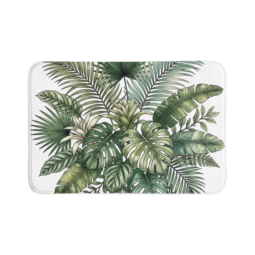 Tropical Palm Bath Mat Set — 3-Piece Bathroom Rug with Green Monstera & Palm Leaf Design