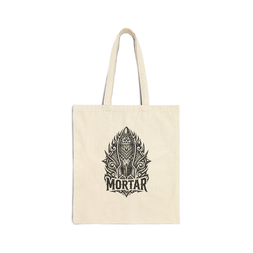 Mortar Shield Canvas Tote Bag — Gothic Skull Emblem Cotton Shopper