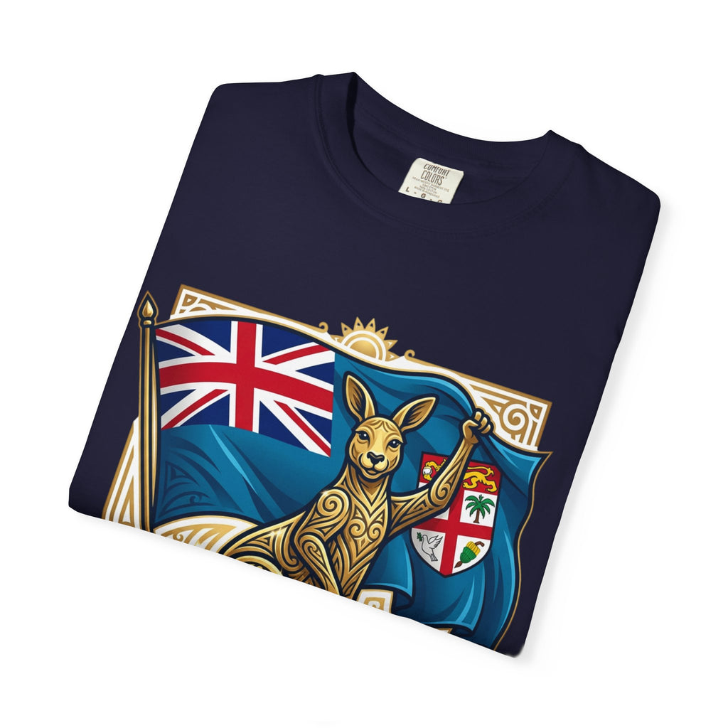 Fiji Day T-Shirt – 'Happy Fiji Day From Down Under' Kangaroo & Fiji Flag Tee