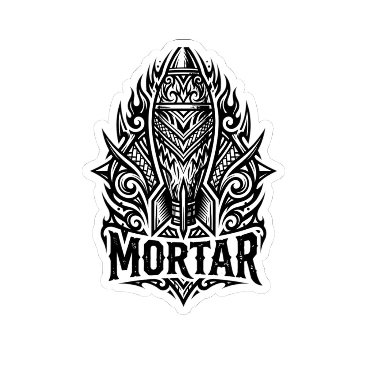 Mortar Rocket Sticker — Tribal Black & White Kiss-Cut Sticker for Laptops, Gear & Skateboards