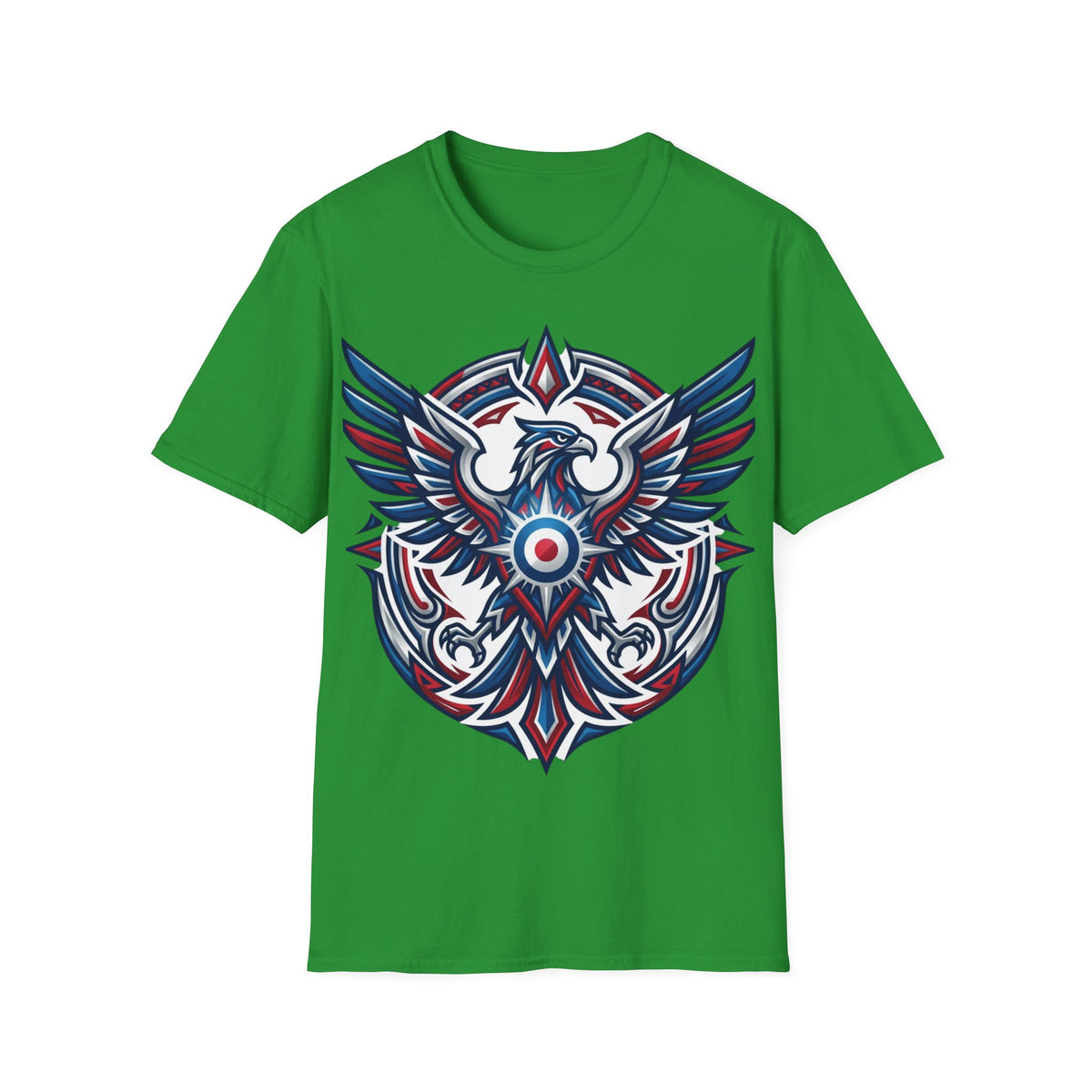 Patriotic Tribal Eagle T-Shirt – Red White Blue Heraldic Graphic Tee