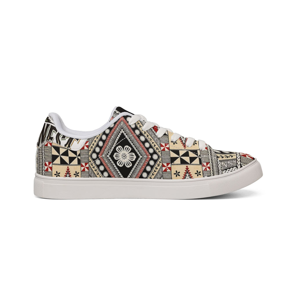 Leather Sneakers — Vintage Tribal Geometric Pattern Low-Top