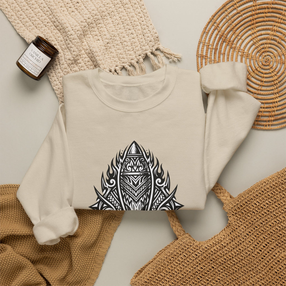 Crewneck Sweatshirt — Mortar Tribal Shield Graphic
