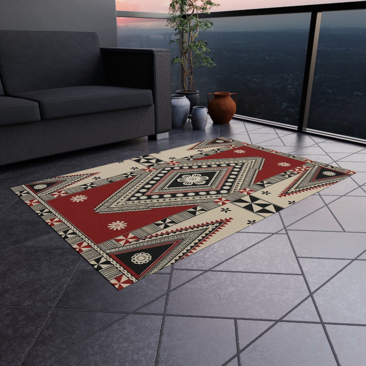 Southwestern Diamond Outdoor Rug — Durable Patio/Deck Accent Mat