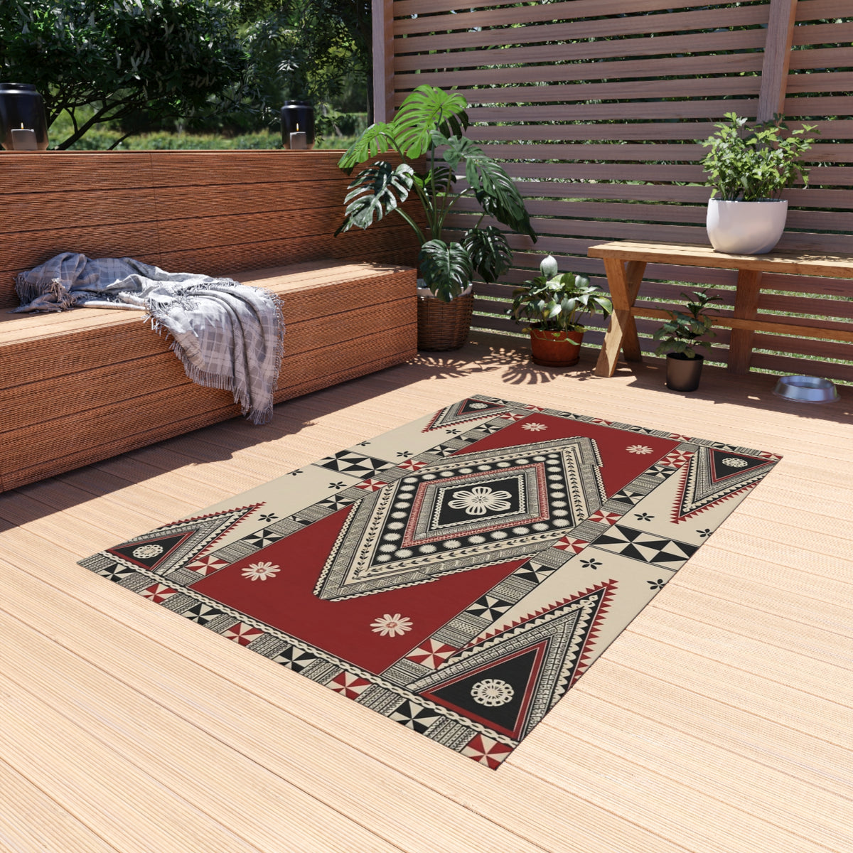Southwestern Diamond Outdoor Rug — Durable Patio/Deck Accent Mat