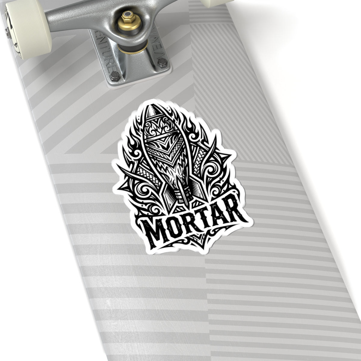 Mortar Rocket Sticker — Tribal Black & White Kiss-Cut Sticker for Laptops, Gear & Skateboards