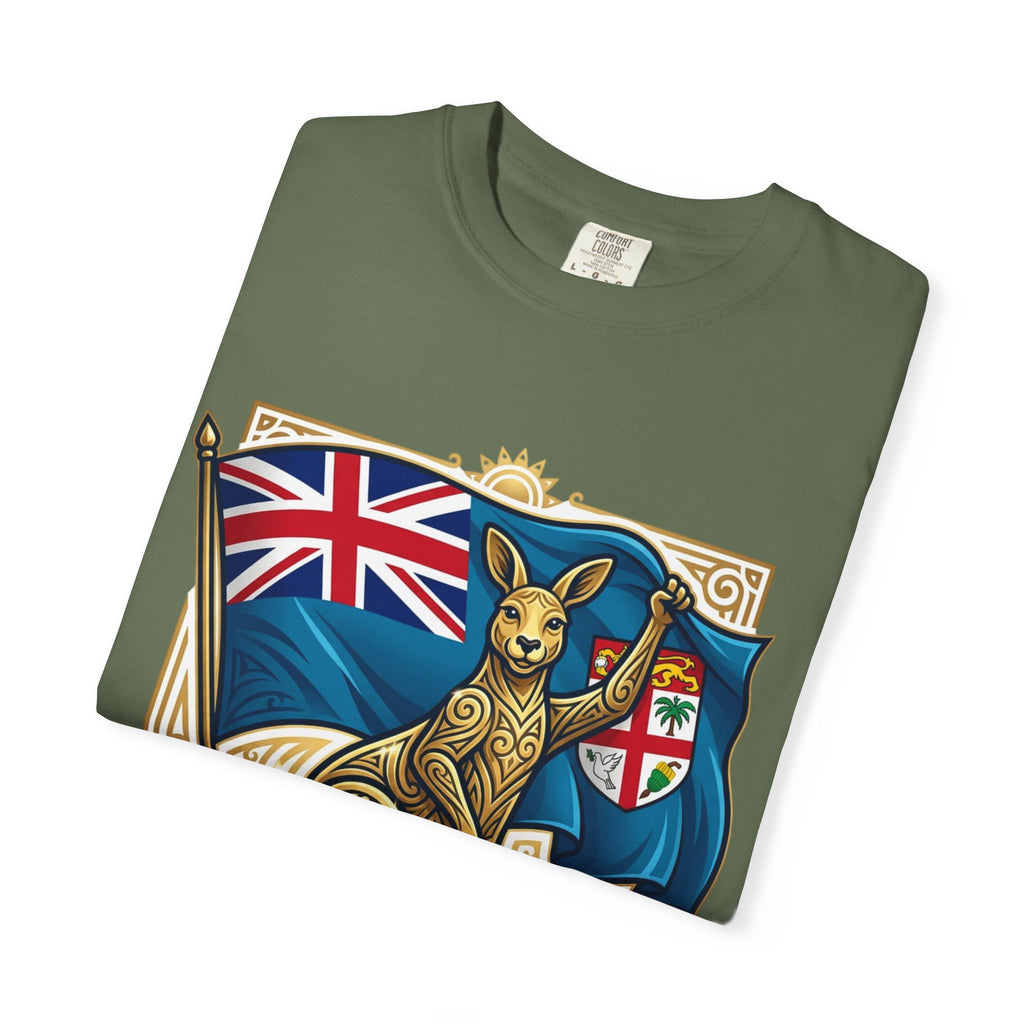 Fiji Day T-Shirt – 'Happy Fiji Day From Down Under' Kangaroo & Fiji Flag Tee