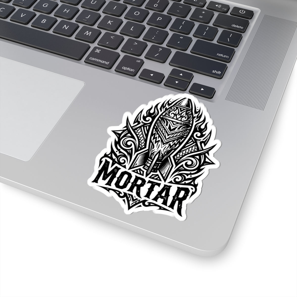 Mortar Rocket Sticker — Tribal Black & White Kiss-Cut Sticker for Laptops, Gear & Skateboards