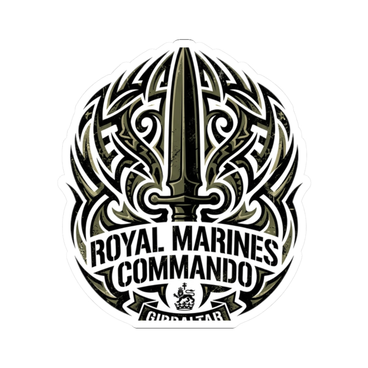 Royal Marines Commando Kiss-Cut Sticker — Tactical Sword Emblem (Gibraltar)