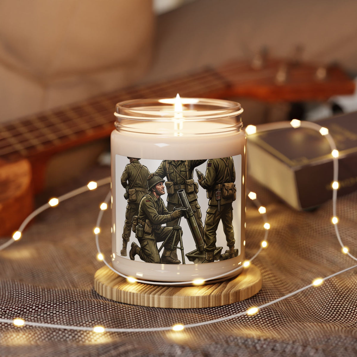 Veteran Tribute Soy Candle — 9oz Scented Candle with Soldiers Illustration