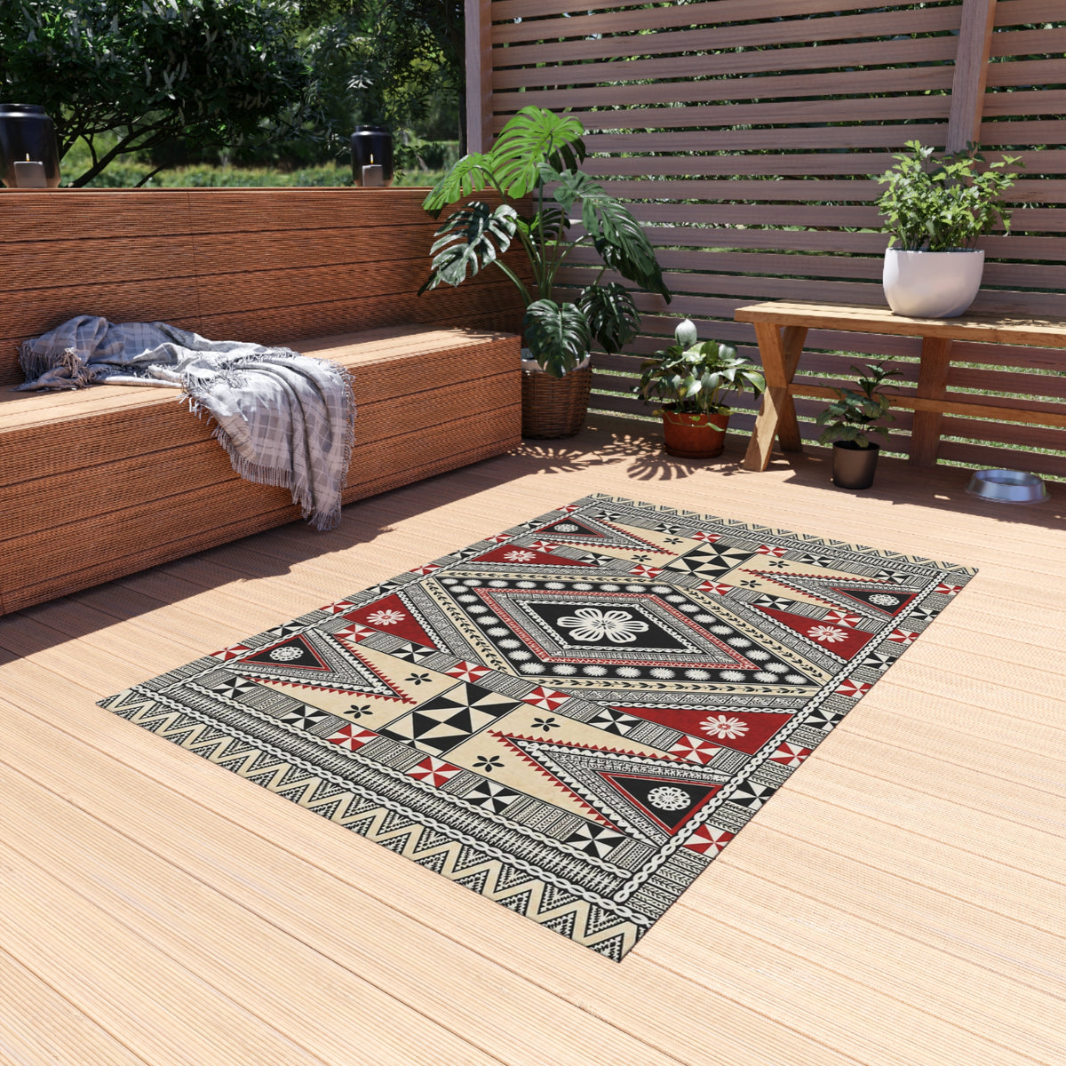 Southwestern Diamond Outdoor Rug — Durable Patio/Deck Accent Mat