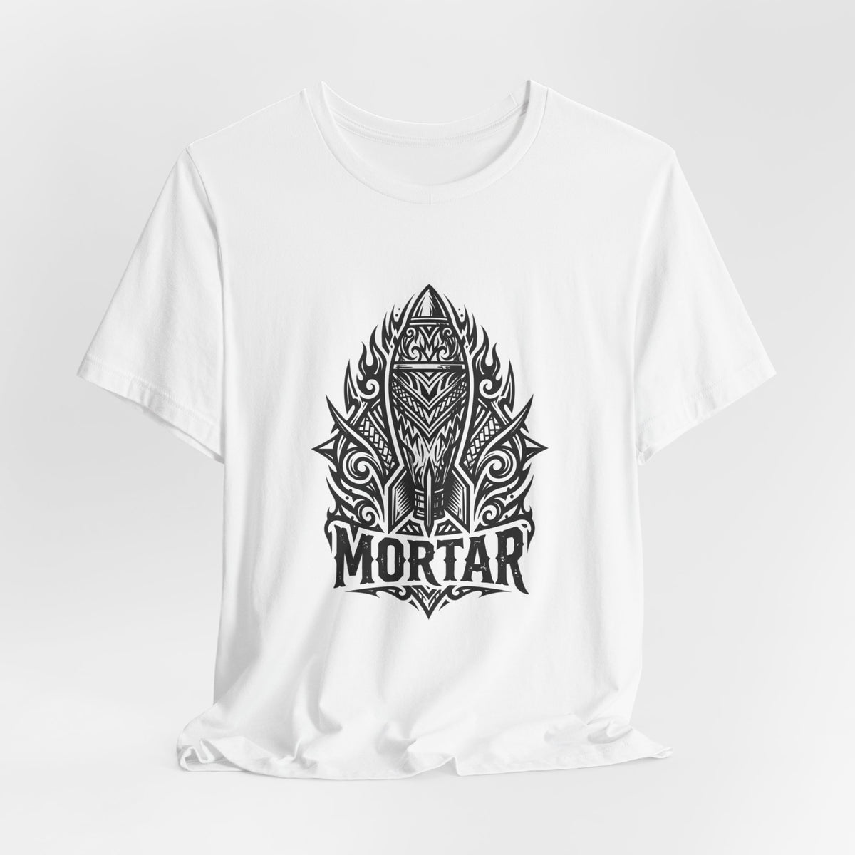 Mortar Tribal Rocket T-Shirt — Bold Black Graphic Tee