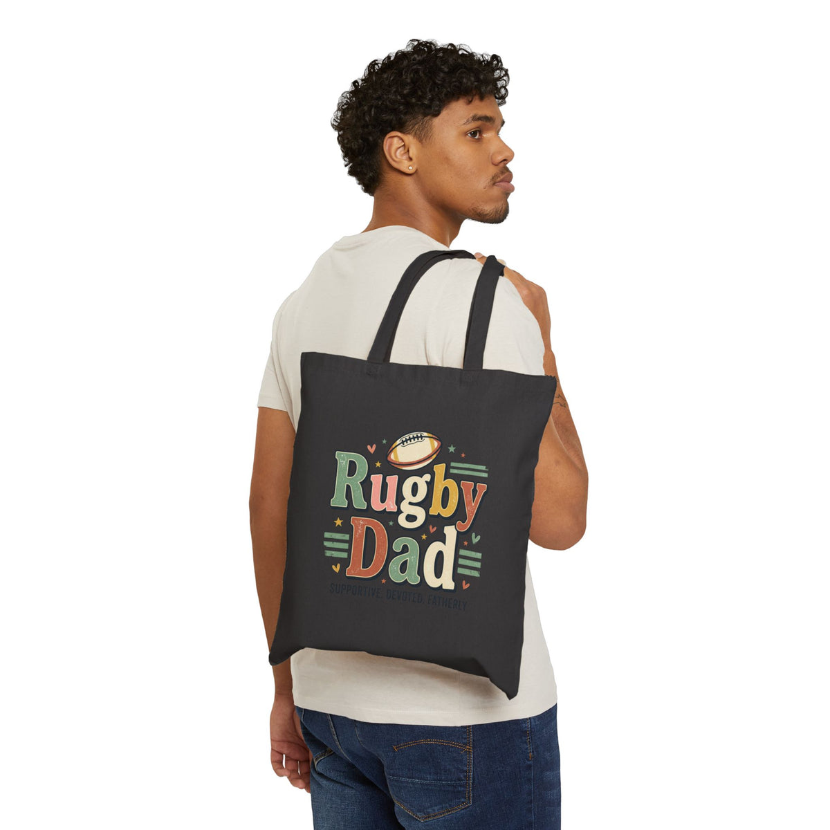 Rugby Dad Canvas Tote Bag — Supportive, Devoted, Fatherly Rugby Gift