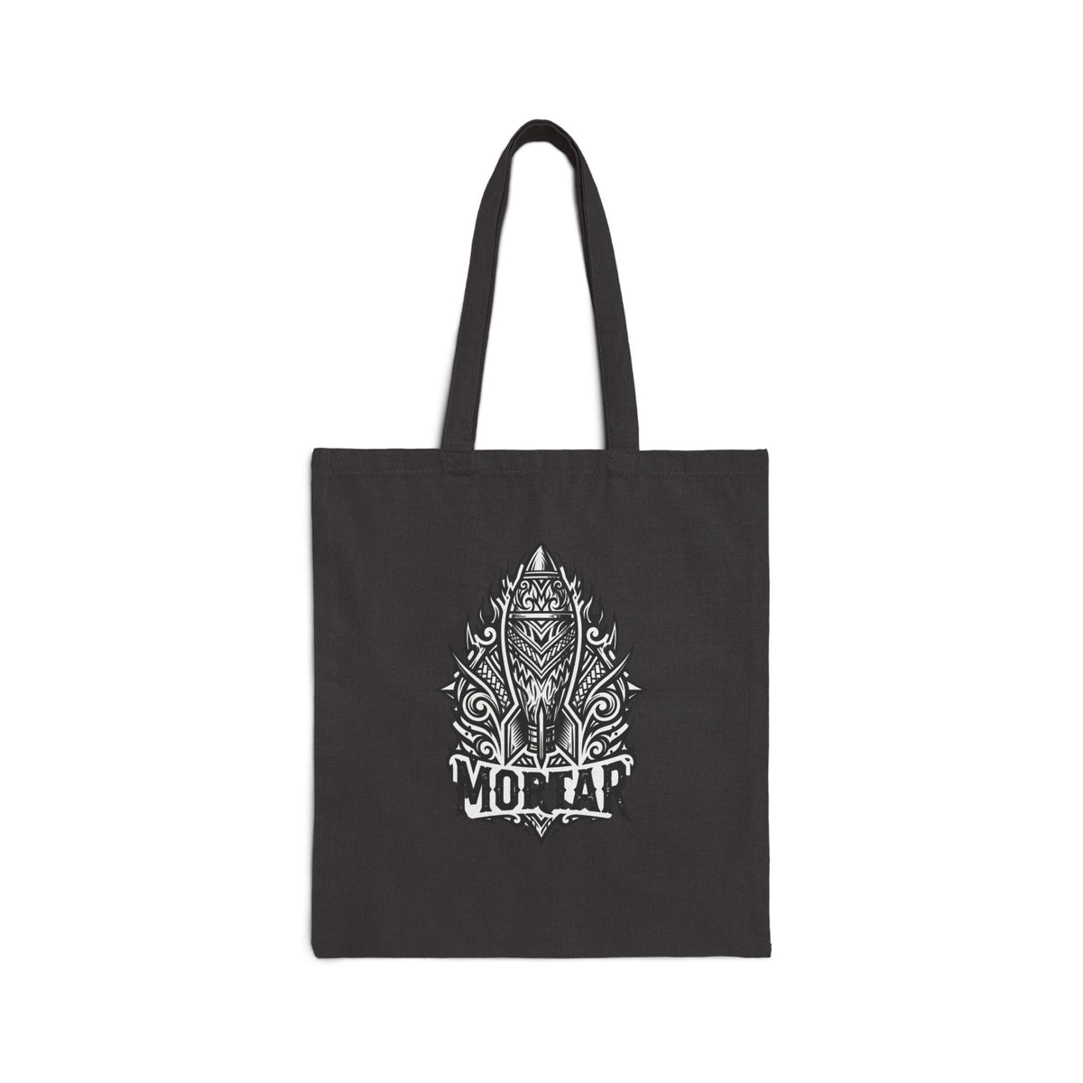Mortar Shield Canvas Tote Bag — Gothic Skull Emblem Cotton Shopper