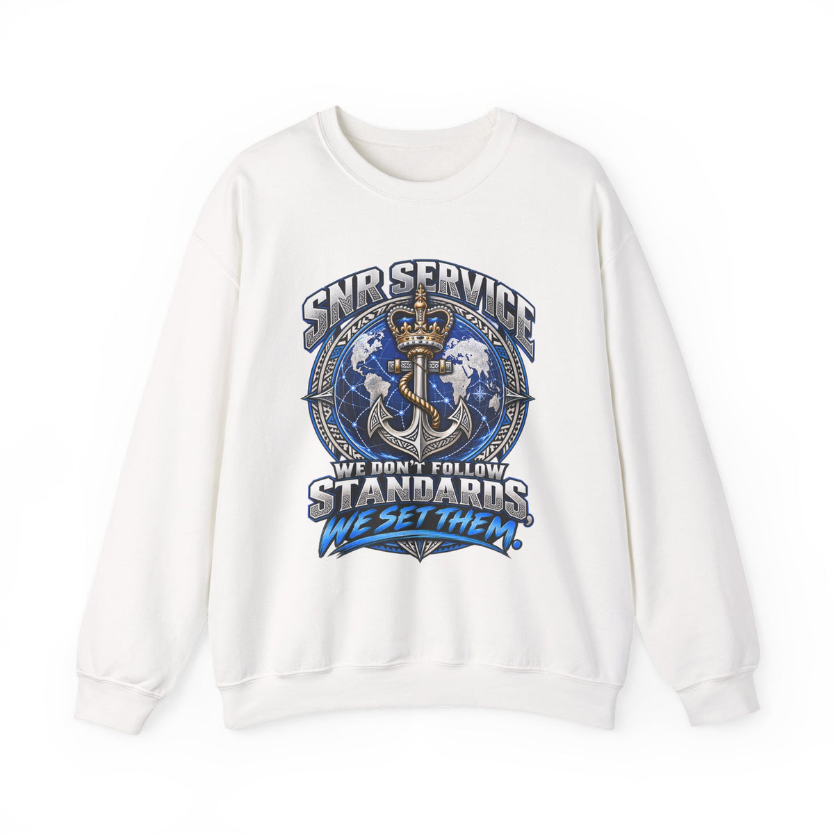 Crewneck Sweatshirt - SNR Service 'We Don't Follow Standards, We Set Them' Nautical Anchor Graphic