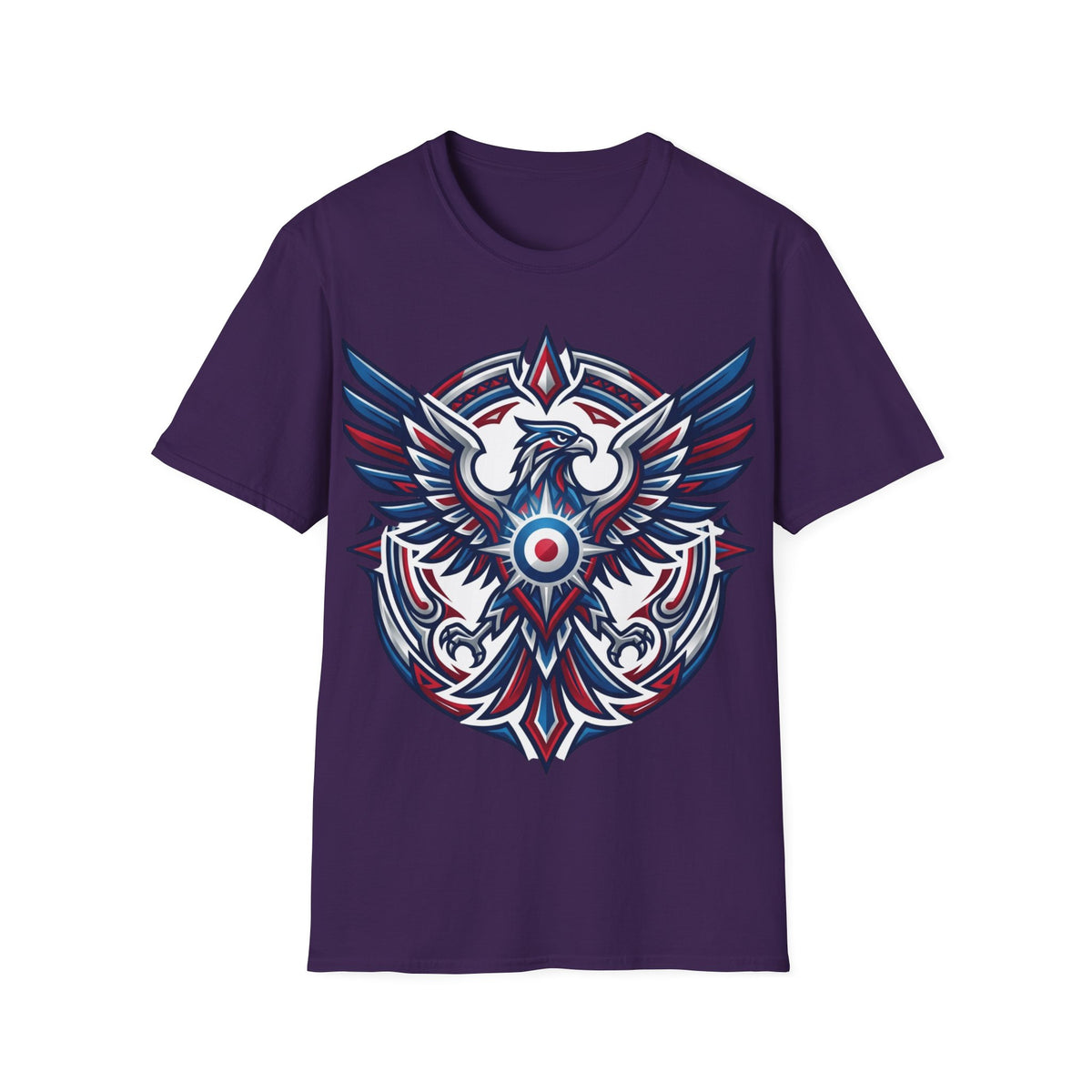 Patriotic Tribal Eagle T-Shirt – Red White Blue Heraldic Graphic Tee
