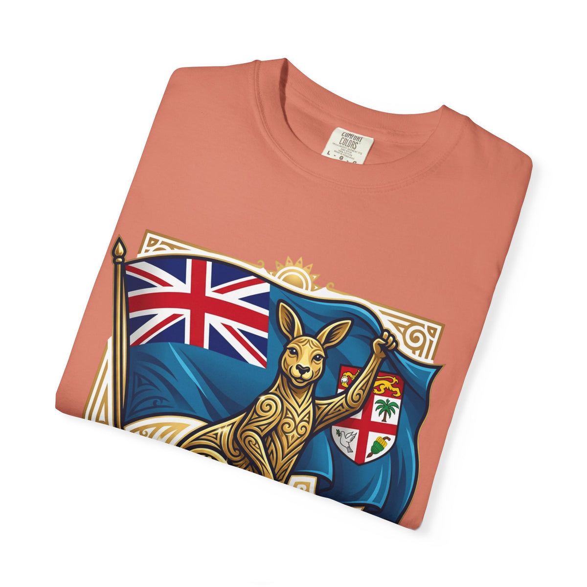 Fiji Day T-Shirt – 'Happy Fiji Day From Down Under' Kangaroo & Fiji Flag Tee