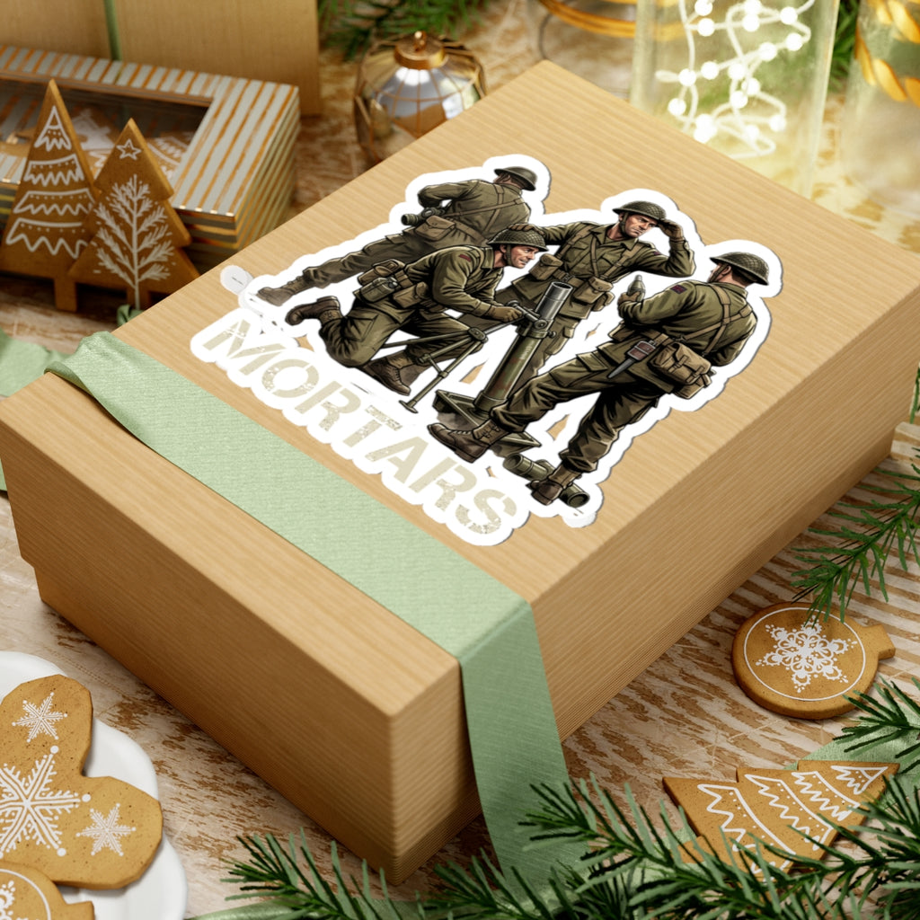 Mortars Military Sticker — WWII Soldiers Illustration Kiss-Cut Decal