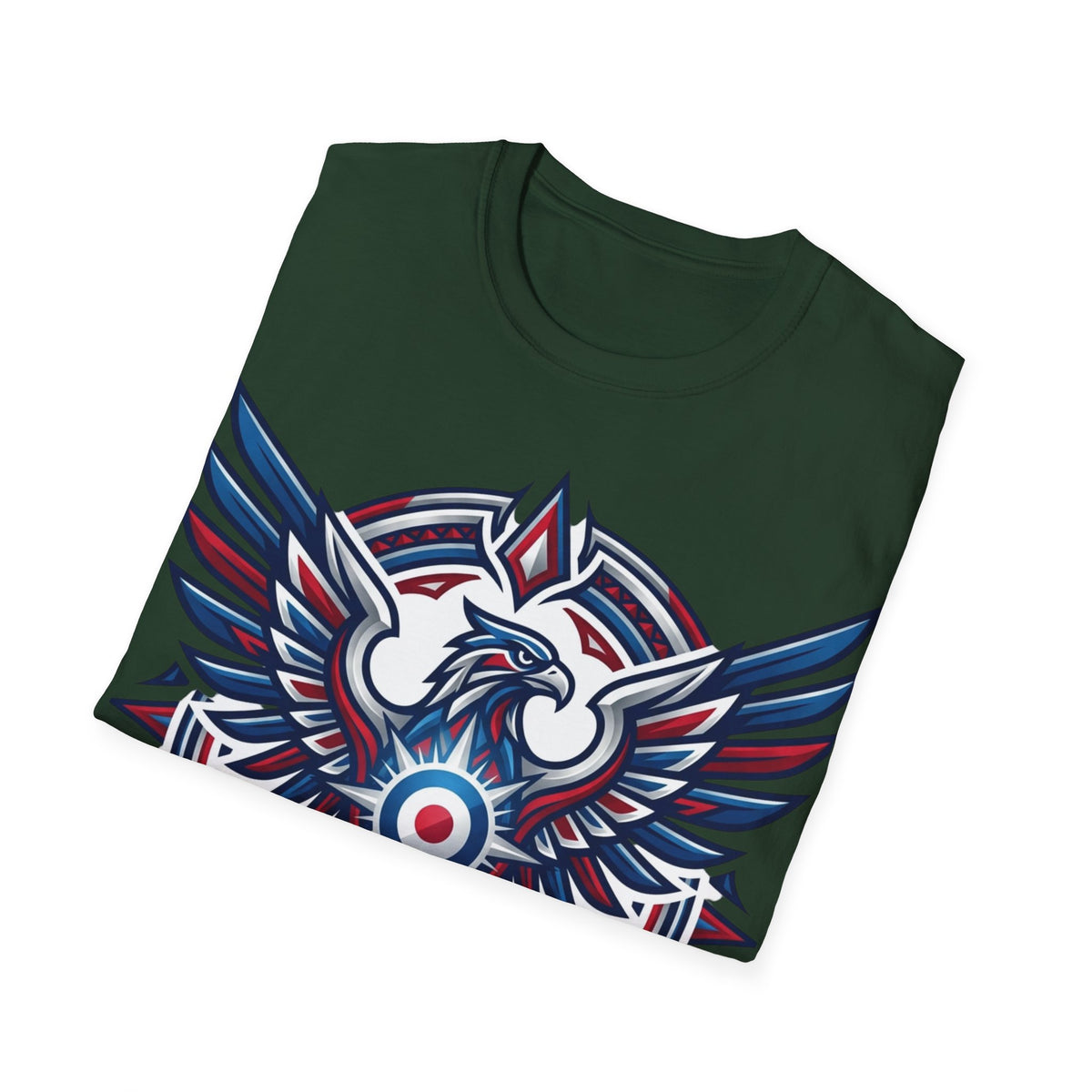 Patriotic Tribal Eagle T-Shirt – Red White Blue Heraldic Graphic Tee