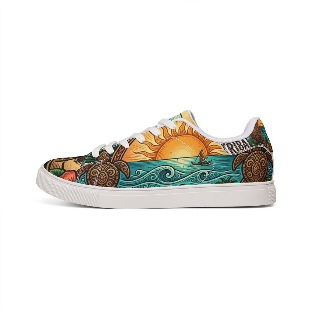 Sunrise Tribal Leather Sneakers — Men’s Low-Top Casual Shoes