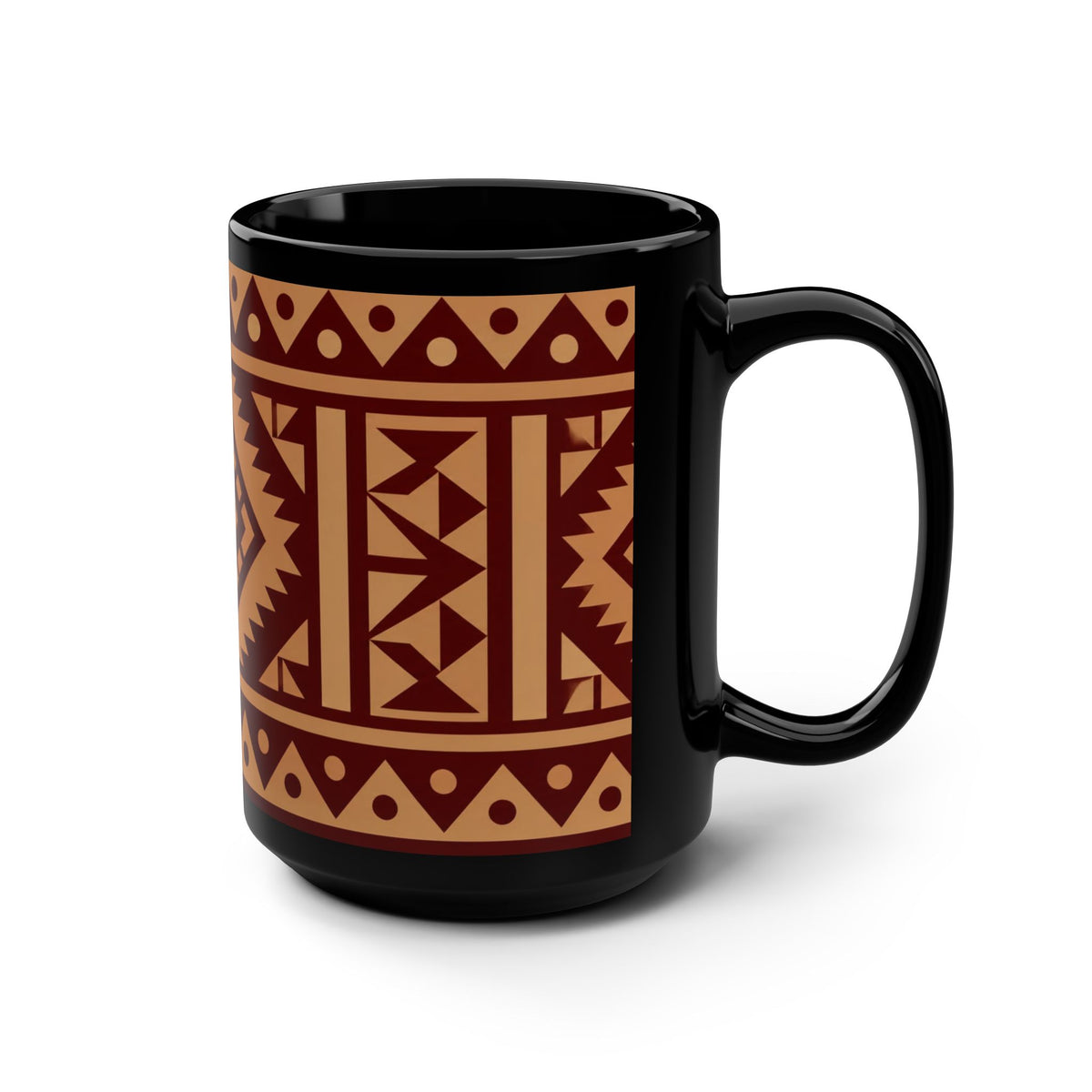 Southwestern Tribal Pattern 15oz Black Mug — Geometric Aztec Coffee Cup