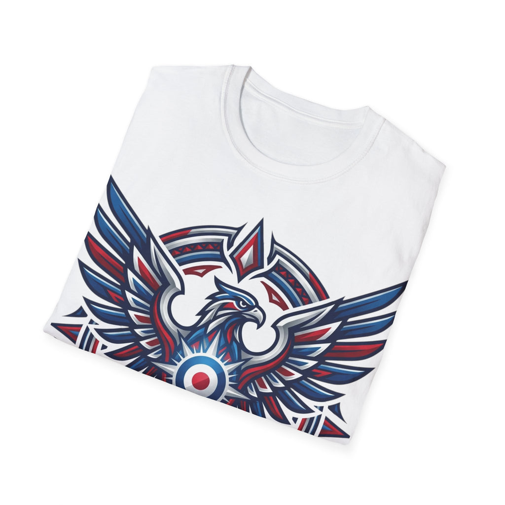 Patriotic Tribal Eagle T-Shirt – Red White Blue Heraldic Graphic Tee