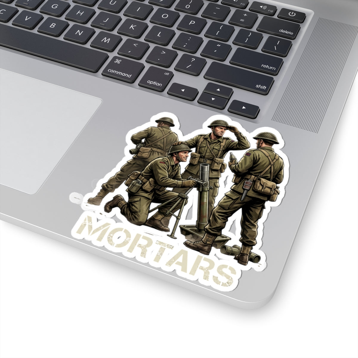 Mortars Military Sticker — WWII Soldiers Illustration Kiss-Cut Decal