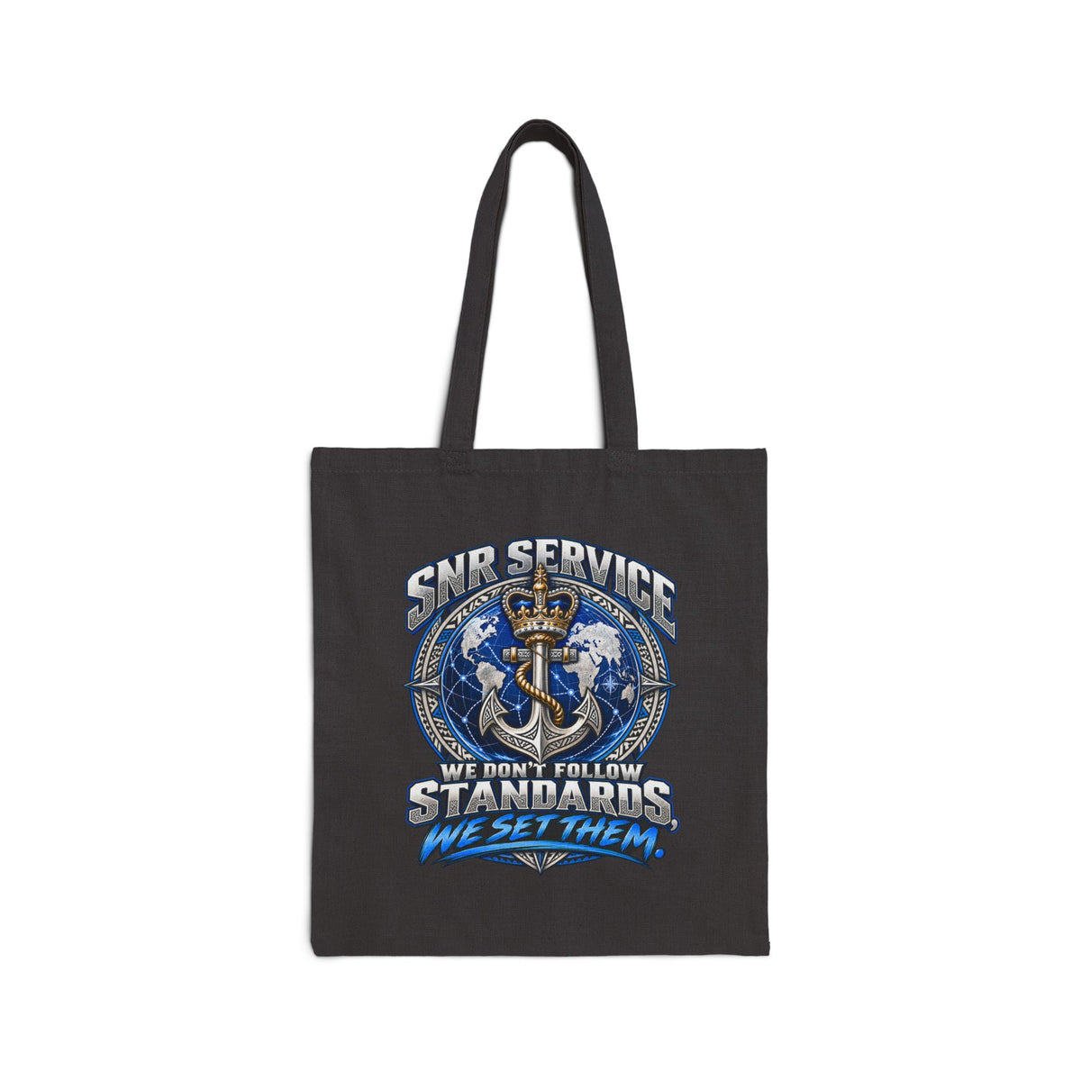 Navy Service Anchor Tote Bag — "We Don’t Follow Standards, We Set Them" Cotton Canvas Tote