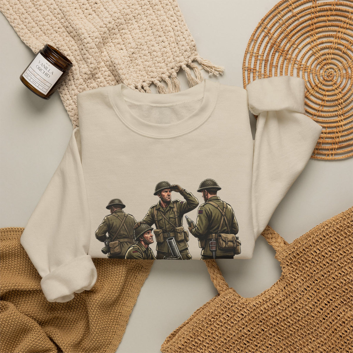 Mortars Crewneck Sweatshirt — Military Soldiers Vintage Graphic