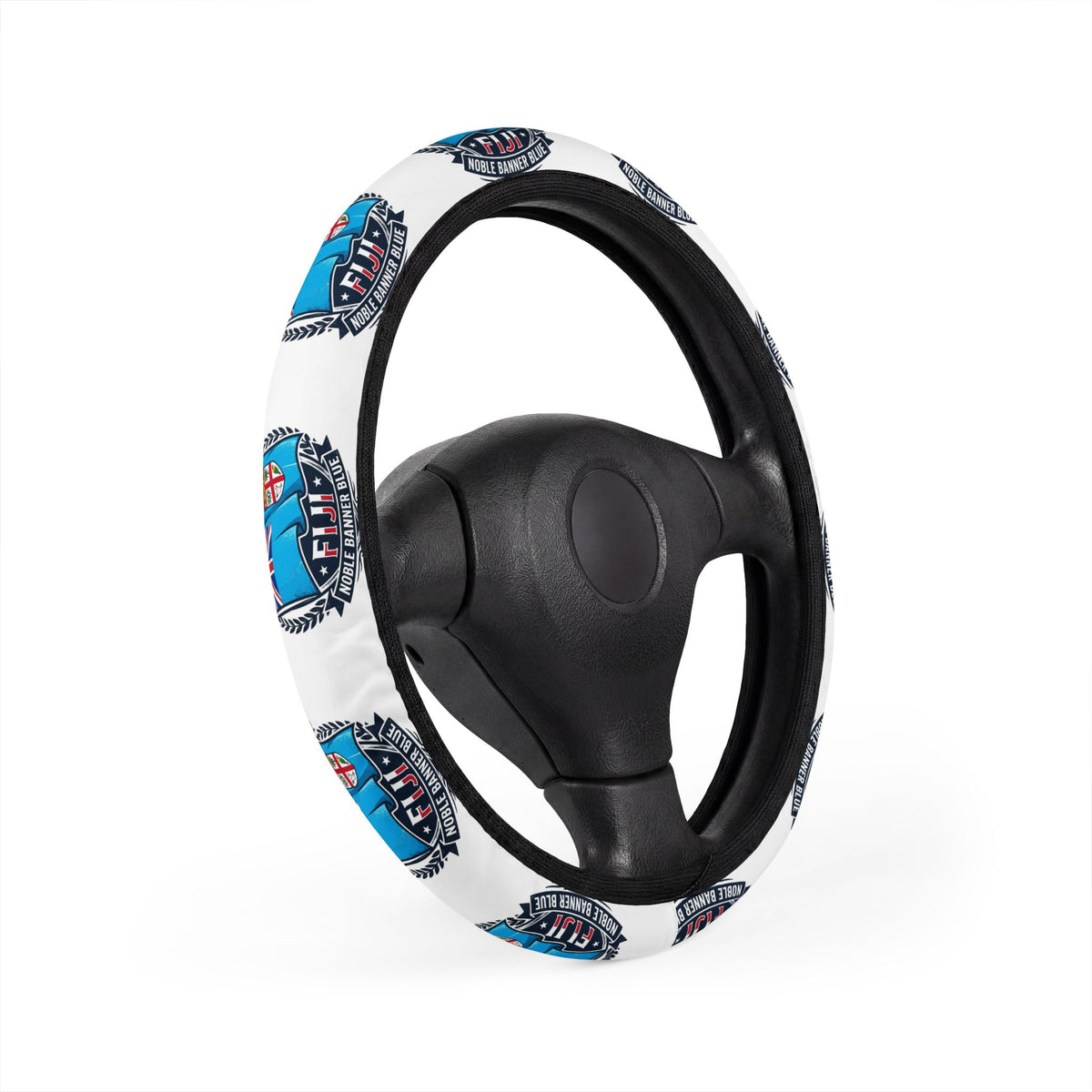 Car Steering Wheel Cover — Retro Blue Badge Pattern, All-Season Grip