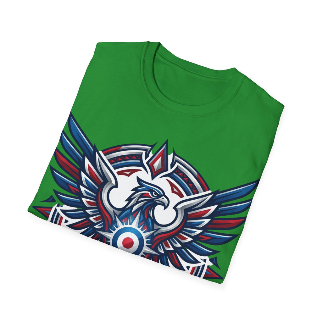 Patriotic Tribal Eagle T-Shirt – Red White Blue Heraldic Graphic Tee