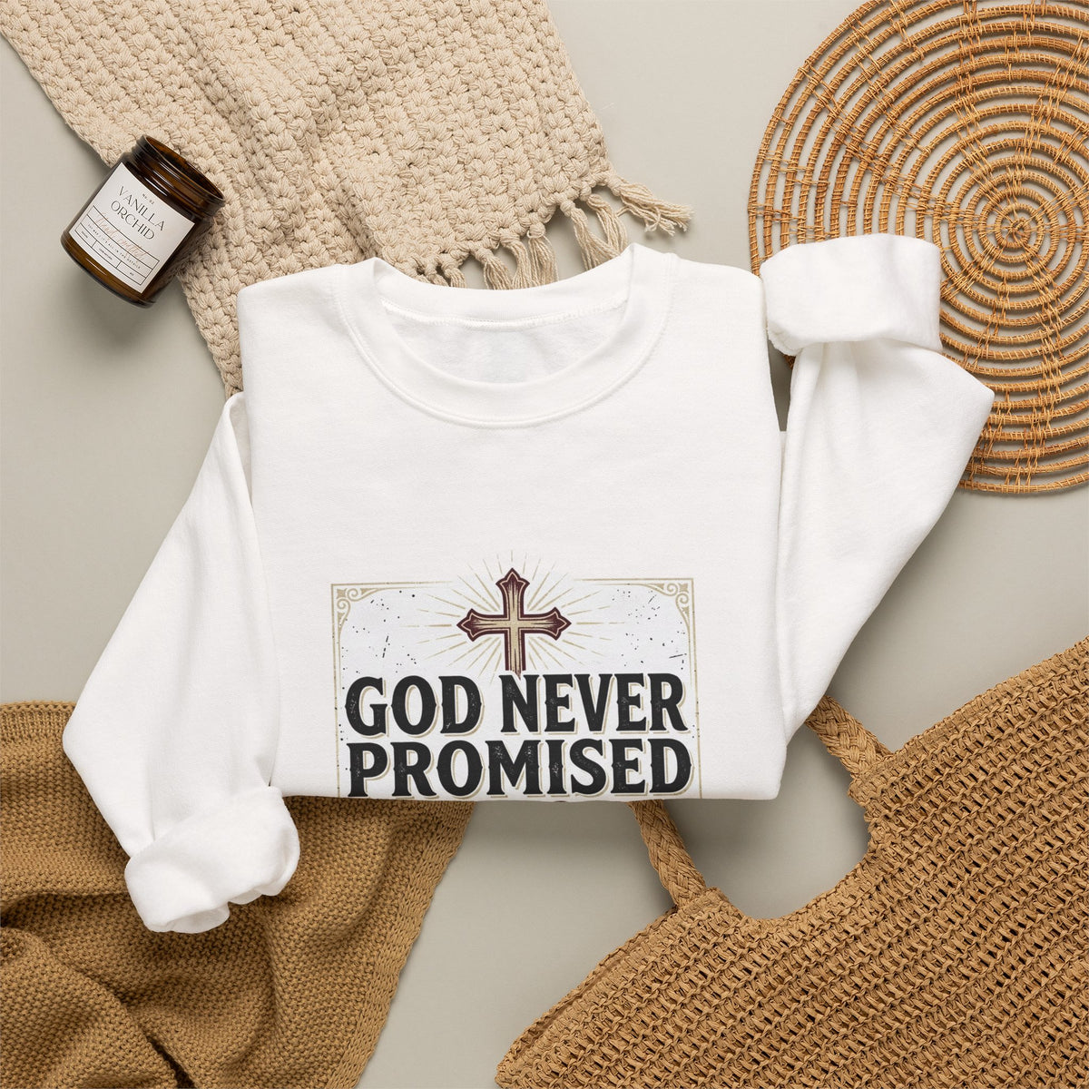 Christian Crewneck Sweatshirt — “God Never Promised Victory Without a Fight” Inspirational Faith Sweatshirt